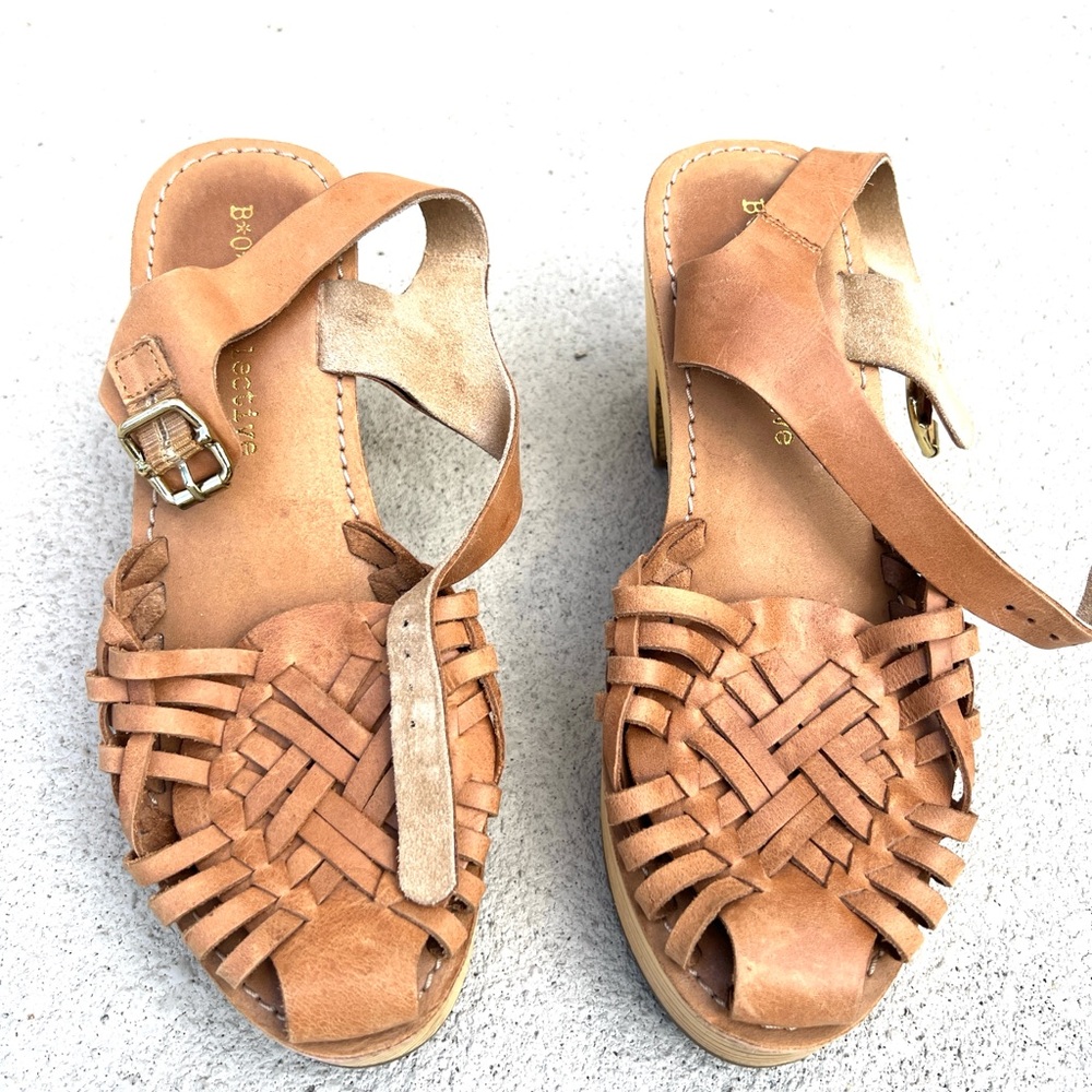 Band of Gypsies Tan Leather Magnolia Platform Heel Clogs